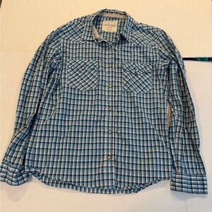 Aeropostale Blue Teal Plaid Long-Sleeve Pearl Snap Button-Up Shirt